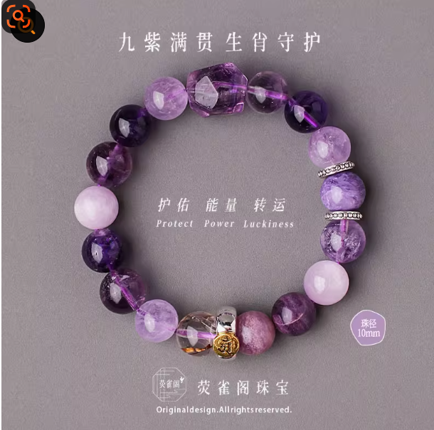 Natural Amethyst Zodiac Bracelet – 12 Chinese Guardian Charms, Purple Crystal Fire Energy Beads, Spiritual Protection Gift for Women